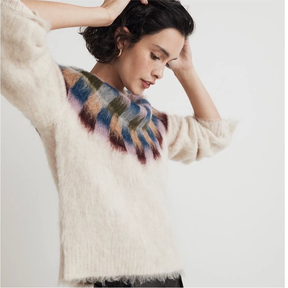 Madewell brushed checkerboard fair isle oversized sweater